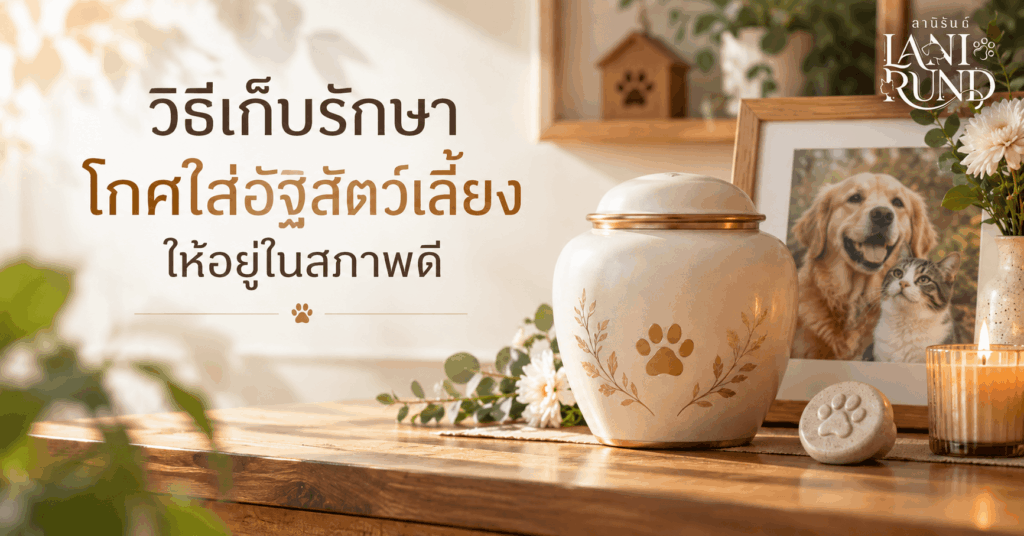 โกศใส่อัฐิสัตว์เลี้ยงเซรามิกสีครีมลายอุ้งเท้าสีทอง